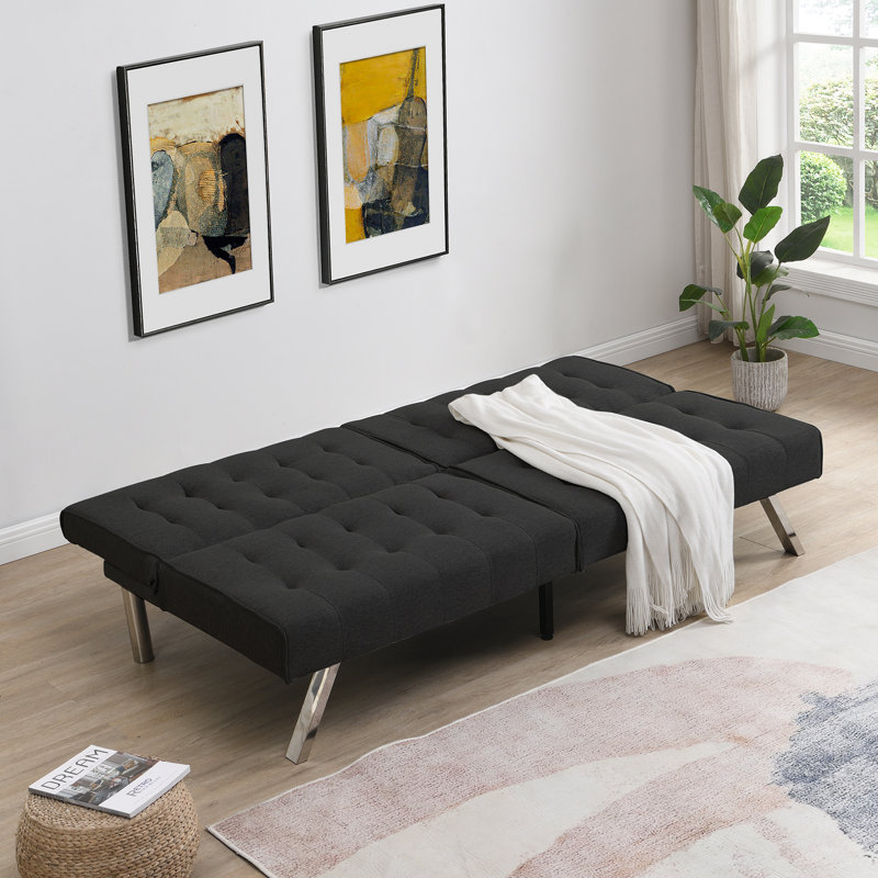 Canapé-lit polyvalent en bois avec pieds en acier inoxydable pour des espaces de vie élégants, Black