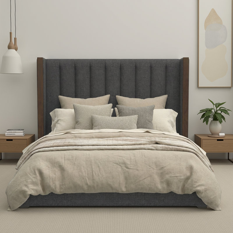 Dipson Upholstered Wingback Bed, Charcoal Revolution®, California King (Mid)