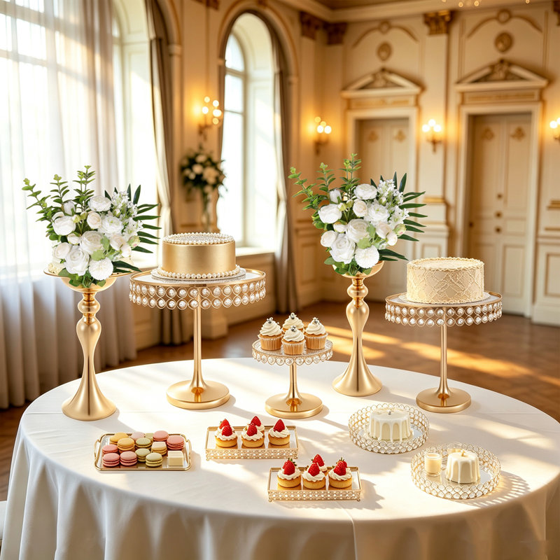 Ensemble de présentoirs à gâteaux en or 10 pièces - Présentoirs à petits gâteaux en métal pour fêtes, mariages et utilisation quotidienne