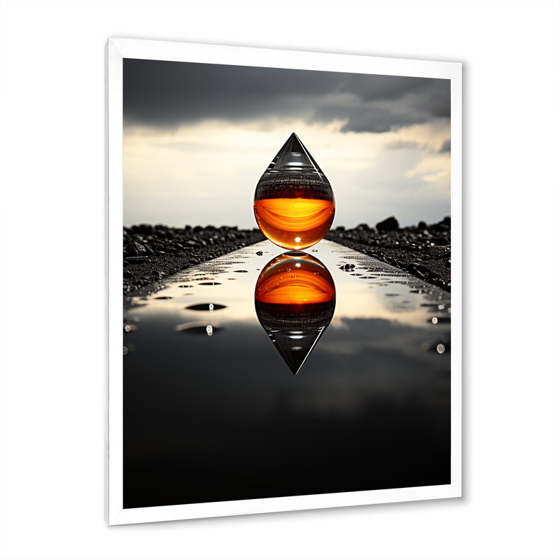 " Drop Reflection With Monochromatic Landscape ", 44" H x 34" W x 1.5" D, White Picture Framed