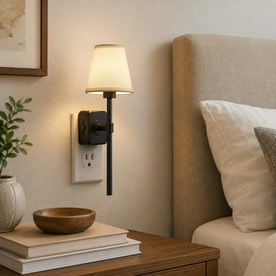 Vintage Linen-Cover Plug-In LED Night Light with Dusk-to-Dawn Sensor and 0-100LM Dimming for Bedroom, Living Room and Hallway