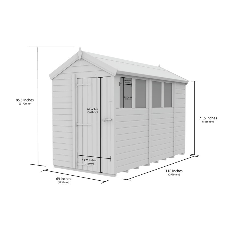 5ft x 10ft Apex Shed - Single Door without Windows