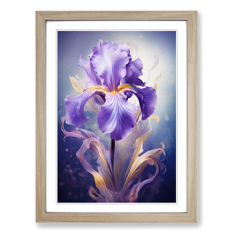 Iris Flower Conceptual - Single Picture Frame Print on Wood, 46cm H x 34cm W x 2cm D, Oak Framed