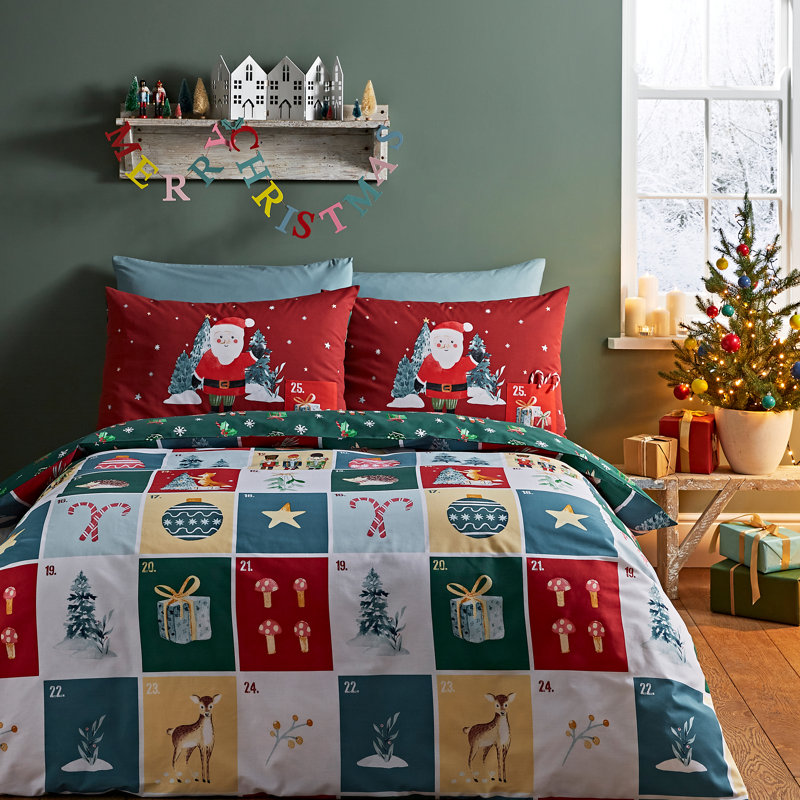 Christmas Advent Calendar Reversible Duvet Cover Set, Double Duvet Cover + 2 Standard Pillowcases