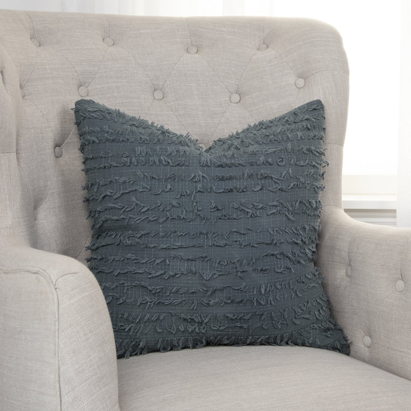 Tassels Cotton Throw Pillow, Gray/Ivory