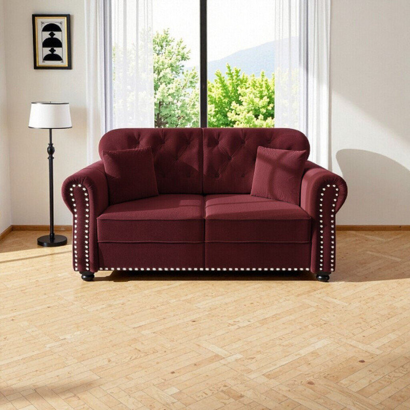 Canapé en velours 63 po Chesterfield, Rouge