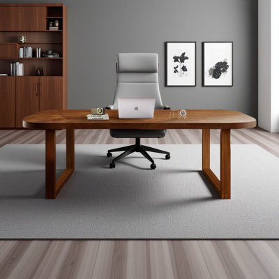 Modern Minimalist Rectangular Solid Wood Desk, Brown Executive Office Desk