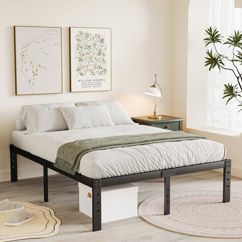 Edmonson Bed Frame with Storage 14 Inch High Heavy Duty Metal Platform Bed, Queen