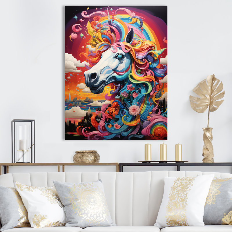 Coloré, arc-en-ciel, fantaisie, licorne - art mural licorne, Toile tendue, H 40 po x l 30 po x P 1,5 po