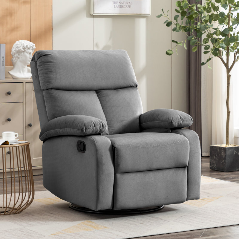 Velvet Recliner Chair,swivel Rocker Recliner,manual Swivel Chairs With Overstuffed Armsand Back,manual Ergonomic Rocking Recliner Chair For Small Living Room, Study, Rv-Gray