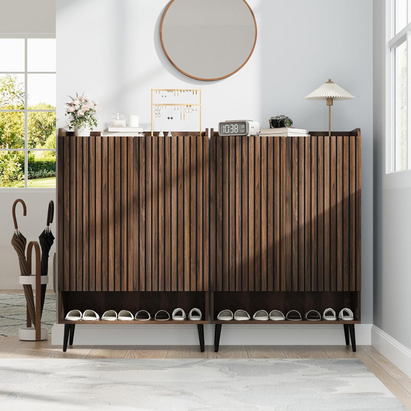 Grande armoire à chaussures Nut-Brown avec portes et tablettes réglables, organisateur pour couloir ou entrée, Brun