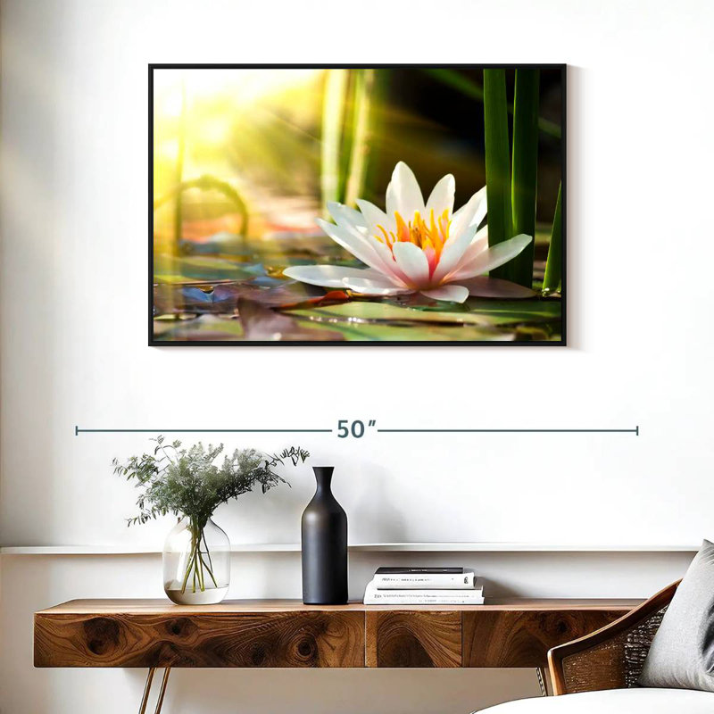 Nénuphar ensoleillé, Cadre flottant noir, 37 po x 25 po