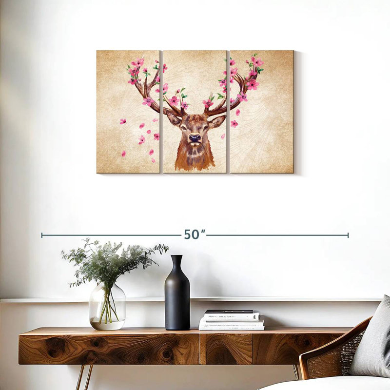 Brampt Pink Floral Deer, 20" H x 33" W