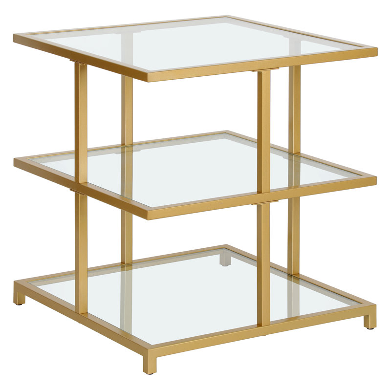 Falito Glass Top Frame End Table, Brass