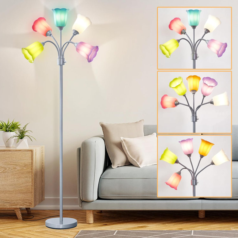 Multi Head Modern Tall Lamp with Adjustable Gooseneck Standing Lamps Led Tall,LampBulb Not Included, Silver