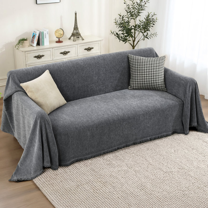 Housse de protection chenille anti-dérapante lavable pour les animaux de compagnie, H 150 po x l 71 po, Gris foncé