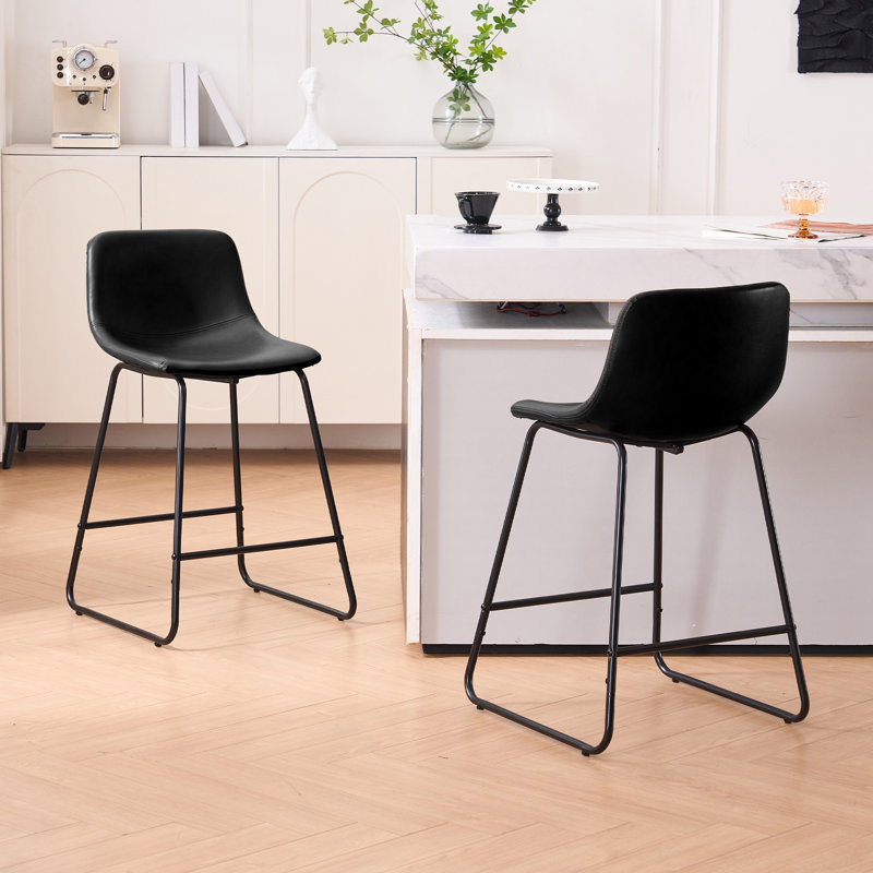  Tabourets de bar modernes en cuir synthétique avec siège rembourré et siège d'îlot de cuisine à hauteur de comptoir, ensemble de 2