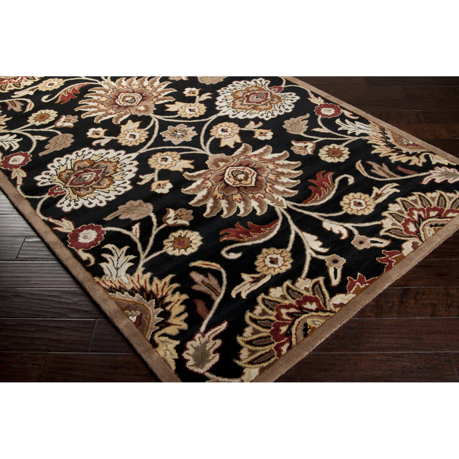 Arden Floral Hand-Tufted Wool Black/Camel Area Rug, Rectangle 2' x 3'