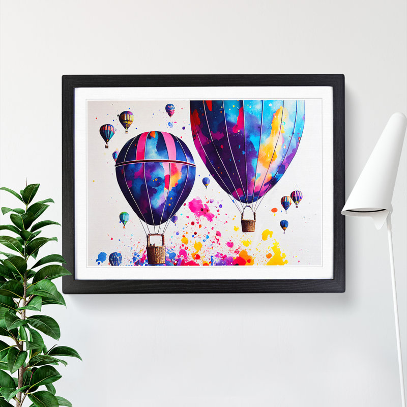 Colourful Hot Air Balloons Abstract - Single Picture Frame Painting, Black Framed, 46cm H x 64cm W x 2cm D