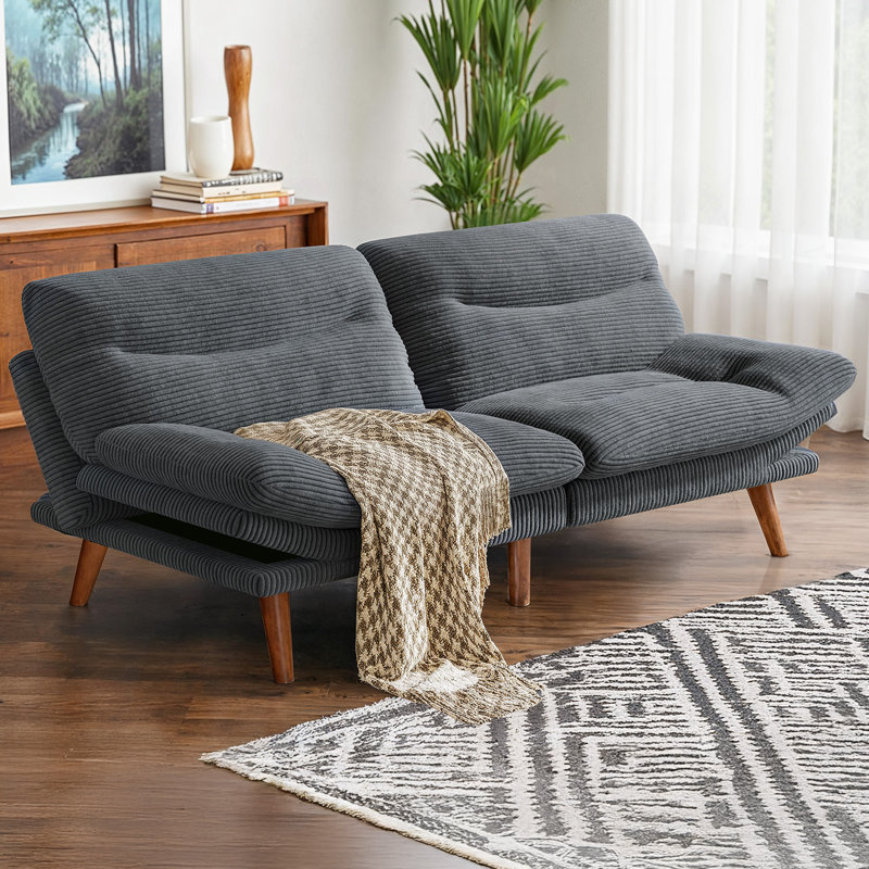 66" Convertible Futon Sofa Bed with 3 Level Adjustable Backrest and 6 Level Adjustable Armrests, Sleeper Sofa for Apartment , Living Room,Gray