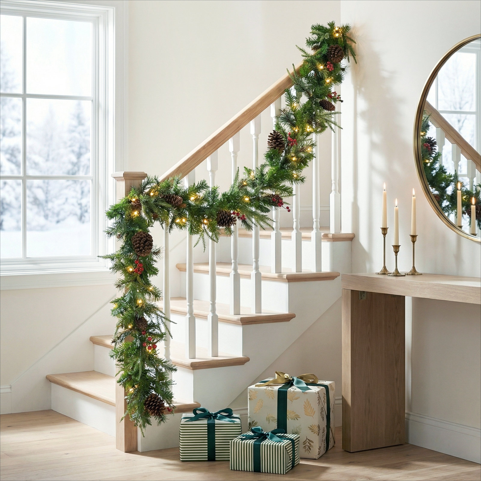 Colonial 9' Pre-Lit Garland with 50 Clear & White Lights
