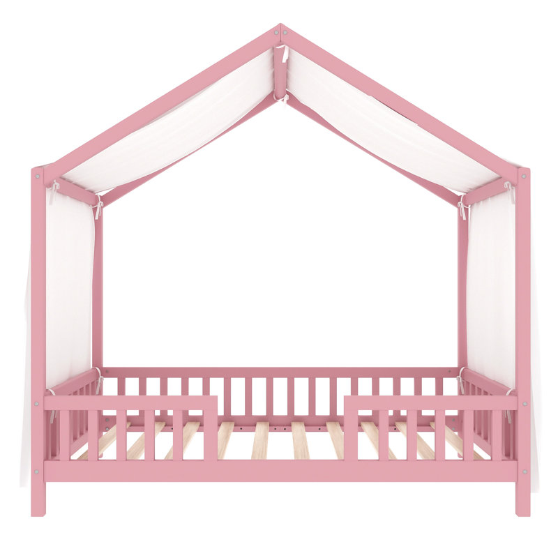 Low House Style Bed With Curtains, Twin, Pink