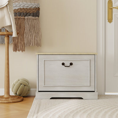 Banc de rangement pour chaussures l 23,62 po x P 11,81 po, armoire à chaussures d'entrée blanche antique avec tiroir rabattable et tablette réglable, range-chaussures autoportant pour petits espaces
