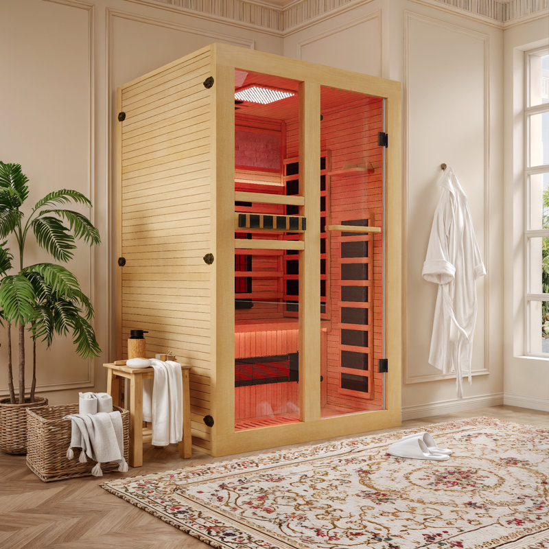 Erommy 2 - Person Infrared Sauna With Red Light Therapy,  Full Spectrum Infrared Sauna With 15 Minutes Pre-warm Up, Hemlock