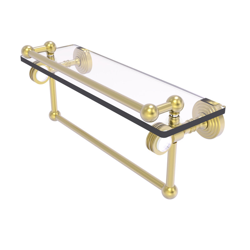 Jarrell Glass Bracket Shelf with Towel Bar, Satin Brass, 5.5" H x 16" W x 6.8" D
