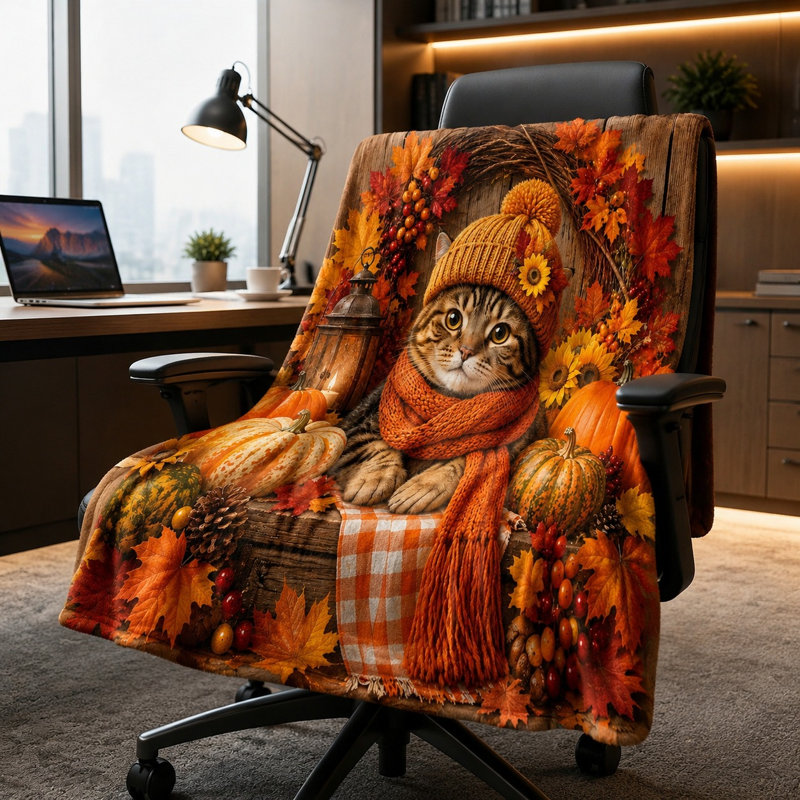 Jeté douillet en molleton Cozy Cat Autumn, Jeté standard (l 50 po x L 60 po)
