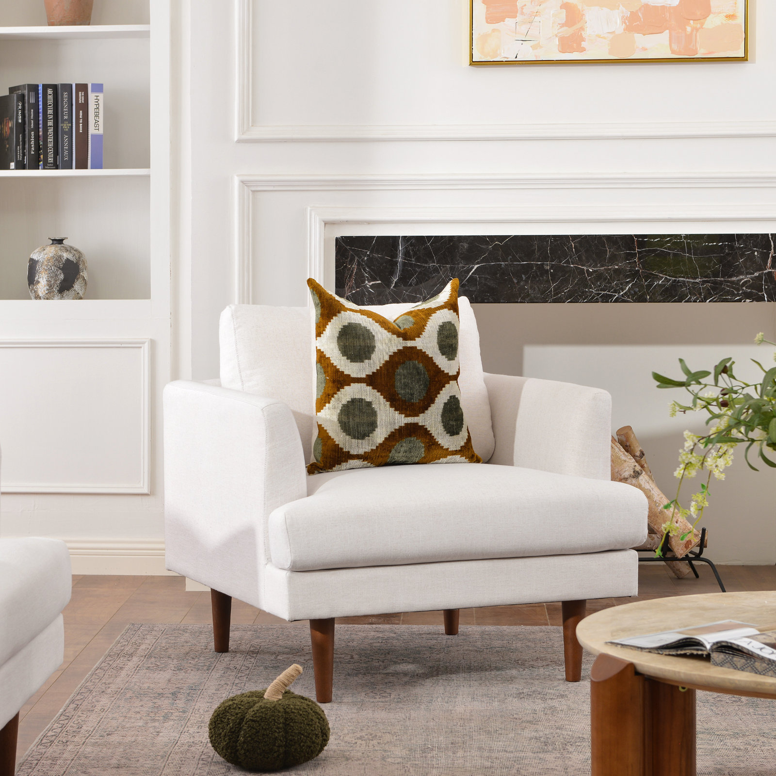 Miller Walnut Armchair, Ivory Linen Blend 