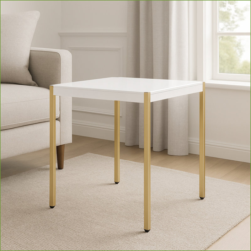 Blanc et blanc Table basse dorée moderne pour le salon Glam - Pieds tubulaires en métal, polyvalents et amp; Assemblage facile