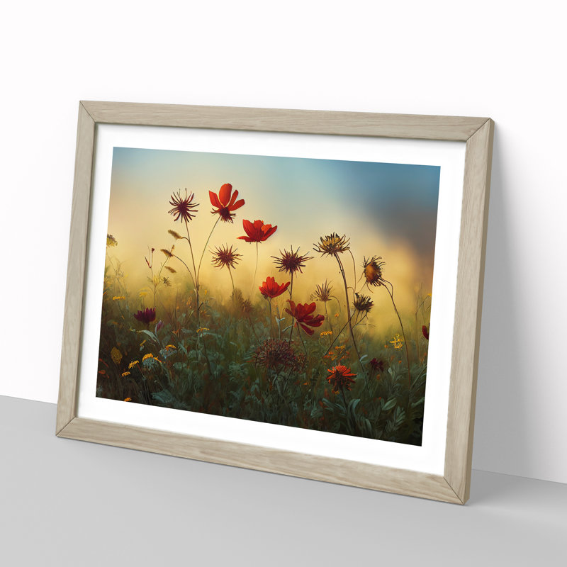 Enticing Wildflowers Floral - Single Picture Frame Print, 46cm H x 64cm W x 2cm D, Oak