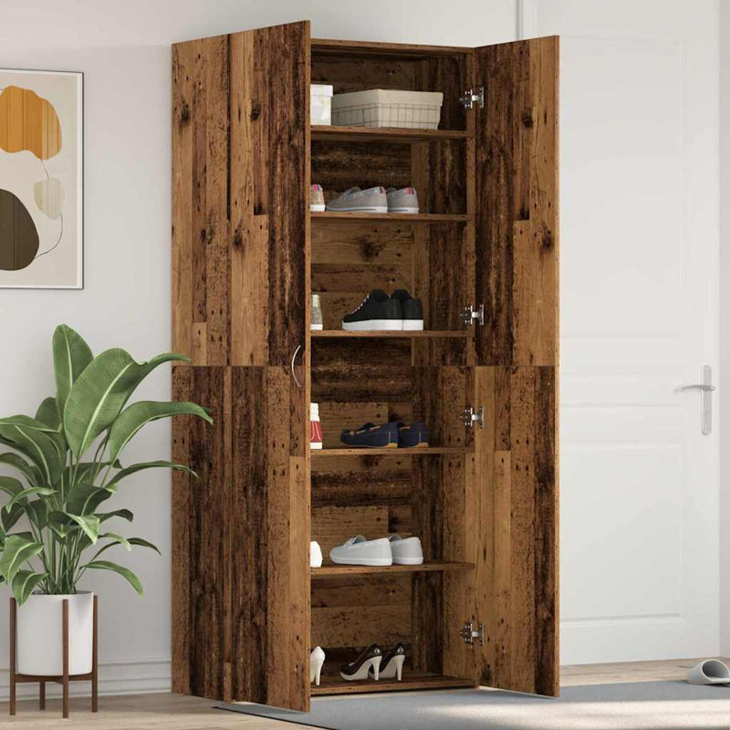 Shoe Cabinet With Door 80 X 35.5 X 180 Cm Engineered Wood, Brown
