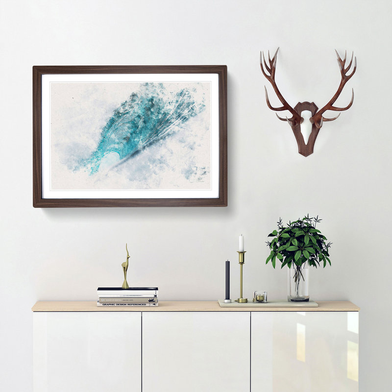 Curve of the Ocean Wave - Picture Frame Painting Print, 62cm H x 87cm W x 2cm D, Walnut Framed