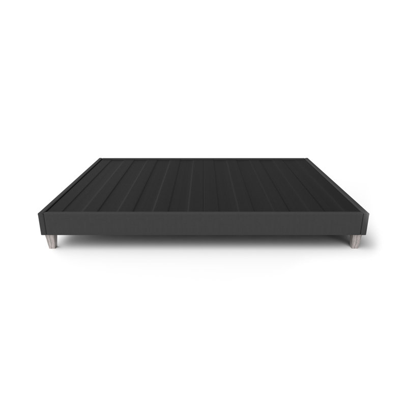 King Bed Frame - Dark Grey Upholstery, Quick Assembly, 6" Faux Legs Modern Fabric Covered Frame, Setup, No Tools, Lit double