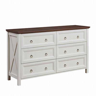 Commode 6 tiroirs Farmhouse pour chambre à coucher, commode large rustique en bois, rangement pour commodes