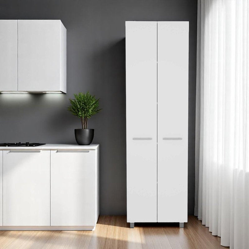 78" Modern White Pantry Cabinet with Two Full Size Doors, White