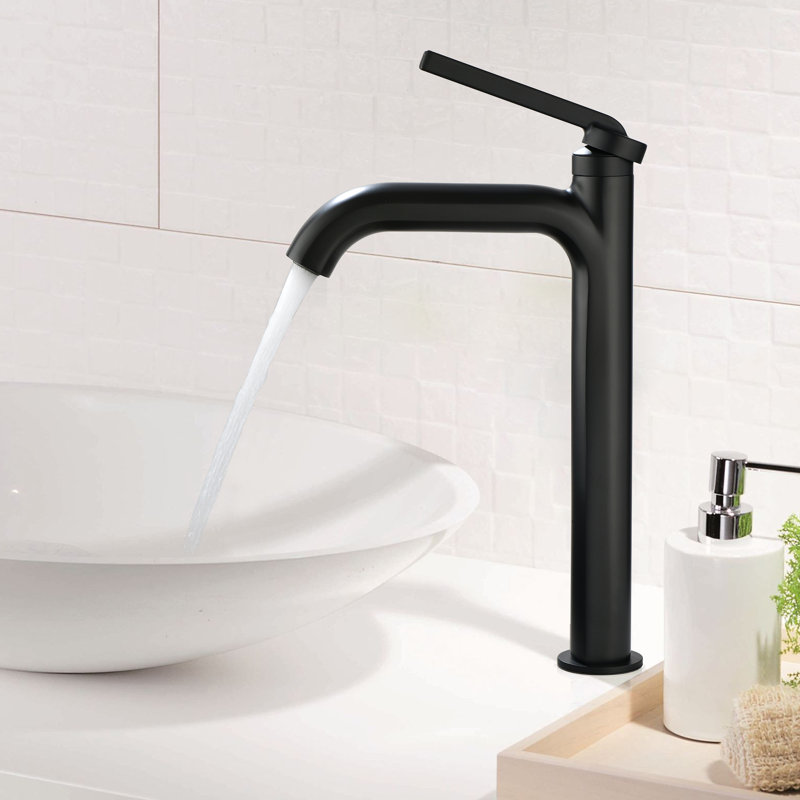 12.38"H Solid Brass Single Handle Bathroom Sink Faucet, Matte Black