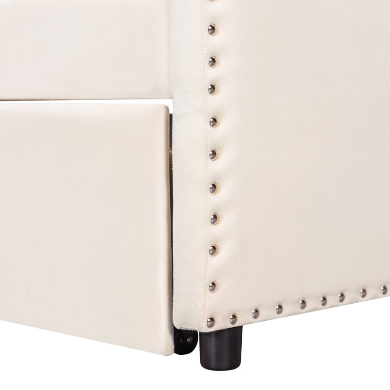Lit de jour moderne rembourré avec lit gigogne, Beige