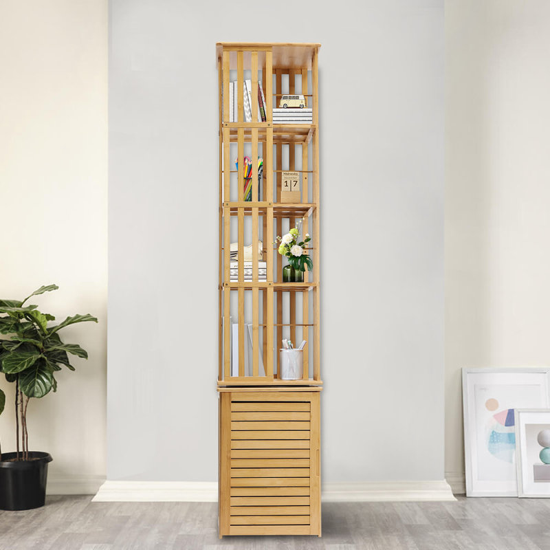 360° Revolving Bookcase, Corner Freestanding Storage Shelf, Natural