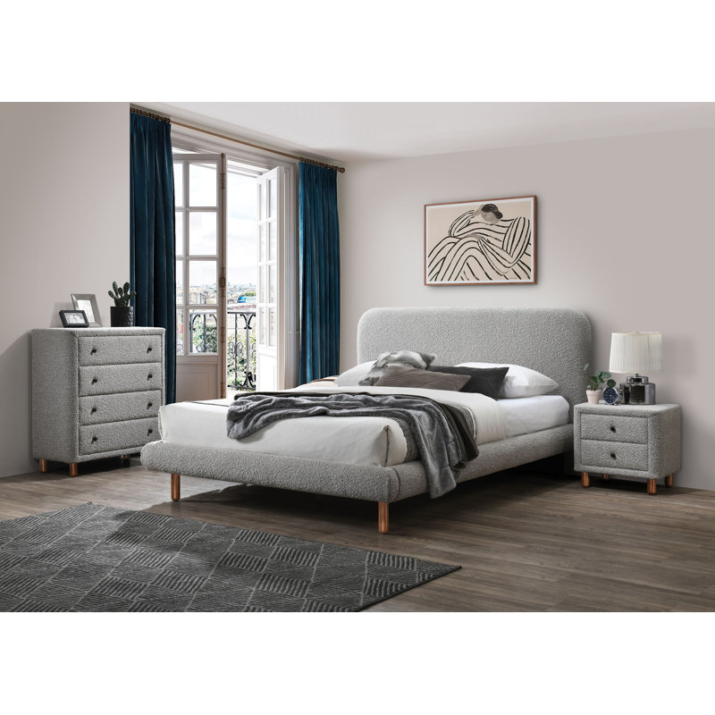 Lit plateforme tapissier gris Mahdia, Grand