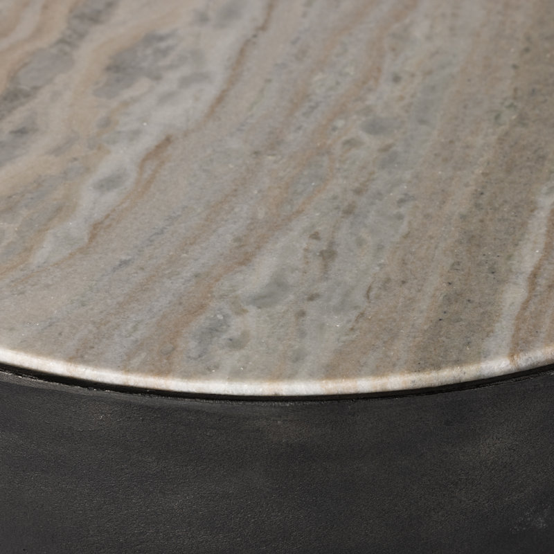 Corbett Pedestal End Table, Creamy Taupe Marble, Hammered Gray