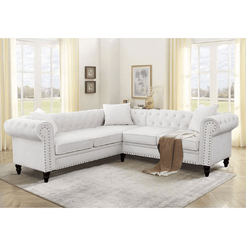 Canapé modulaire en velours 2 pièces Kieanna, Velours blanc