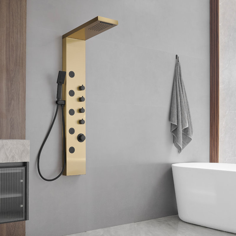 4-way Diverter Shower Tower Panel System With Fixed Shower Head, Black Gold