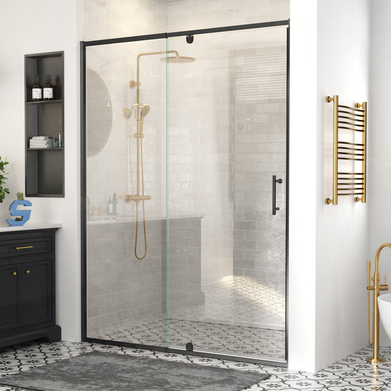 44-48＂W X 71＂H Semi-Frameless Pivot Swing Shower Door with 1/4＂Tempered Glass, Black