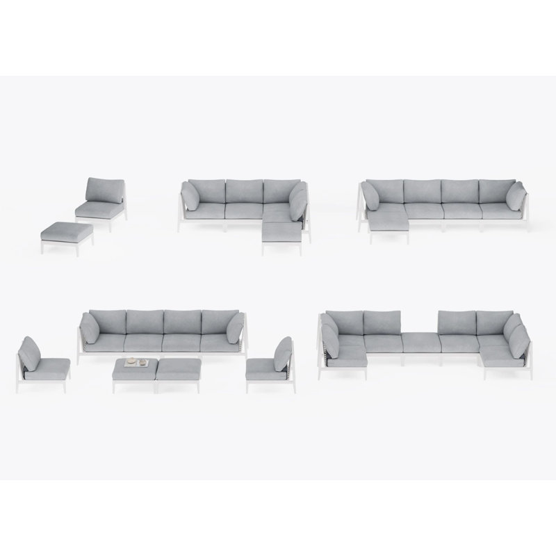 Charcoal Aluminum Outdoor Ottoman; Palisades Cream, Pacific Fog Gray, White