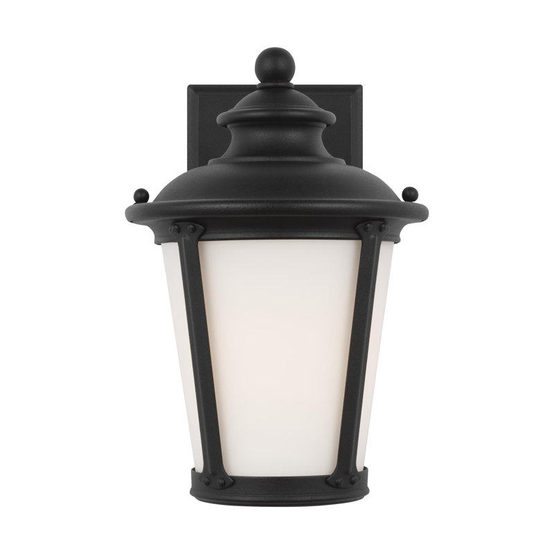 Cape May Small One Light Outdoor Wall Lantern from Generation Lighting , Yes, Etched/White Inside Glass Shade, Black