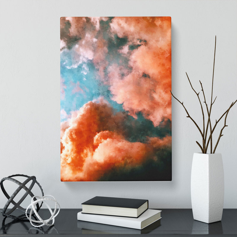 Clouds in Bloom Pink and Green - Wrapped Canvas, 76cm H x 50cm W x 3cm D