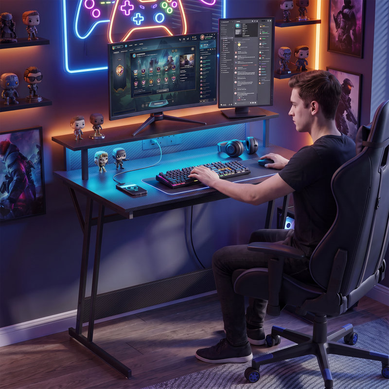Steel Computer Desk with Built-In Electrical Outlet